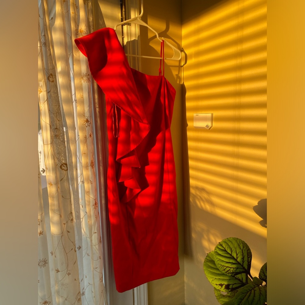 Top Secret Woman Red One Shoulder Accent Dress